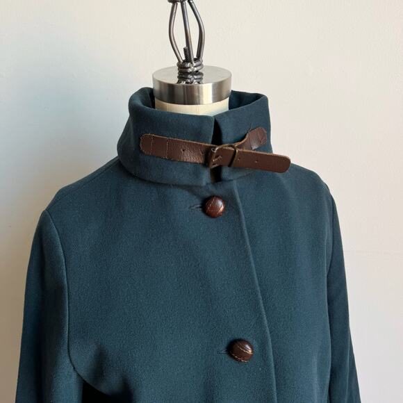 Vintage 2000s SESSÙN Teal Green Wool Blend Funnel Neck Coat - Picture 5 of 13